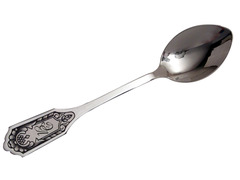 Серебряная чайная ложка с вензелем и черневым узором на ручке «Фамильный»